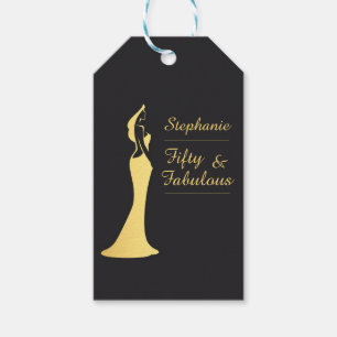 Woman's 50th Modern Gold Cocktail Dress Birthday Gift Tags