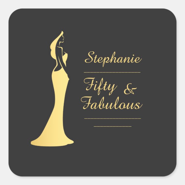 Woman's 50th Modern Gold Cocktail Dress Birthday Square Sticker (Front)
