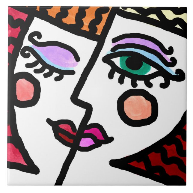 Woman's Abstract Face Ceramic Tile (Front)
