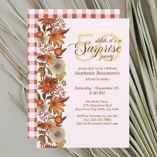 Woman's Autumn Flower Surprise 50th Birthday Invitation