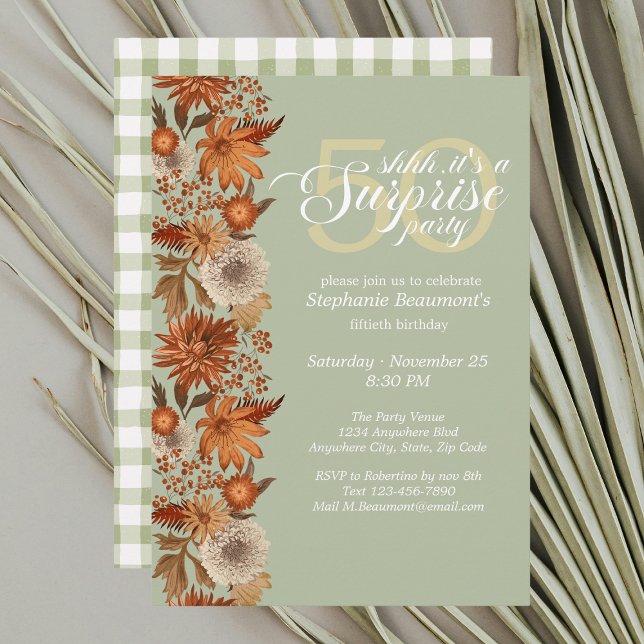 Woman's Autumn Flower Surprise 50th Birthday Invitation (Creator Uploaded)