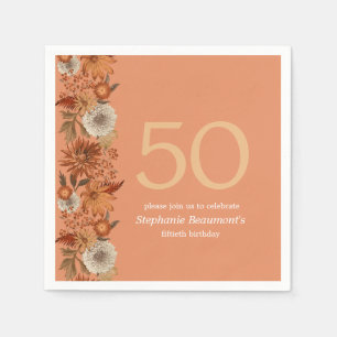 Woman's Autumn Flower Surprise 50th Birthday Napkin