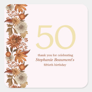 Woman's Autumn Flower Surprise 50th Birthday Square Sticker