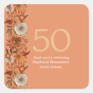 Woman's Autumn Flower Surprise 50th Birthday Square Sticker