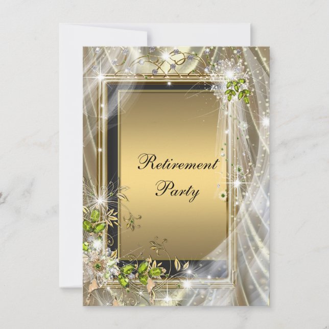 Womans Black and Gold Retirement Party Invitation (Front)