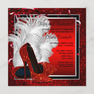 Womans Black and Red High Heels Birthday Party Invitation