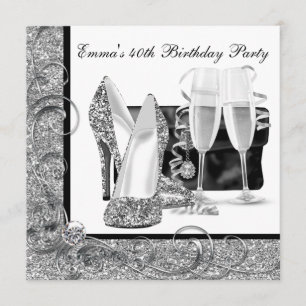 Womans Black and White Birthday Party Invitation