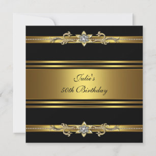 Womans Black Gold 50th Birthday Party Invitation