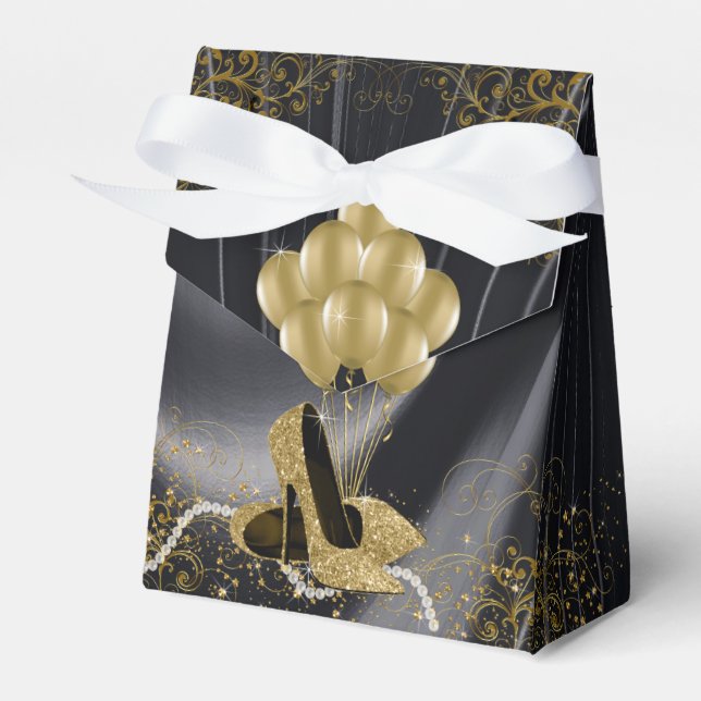 Womans Black Gold Birthday Party Favour Box (Front Side)