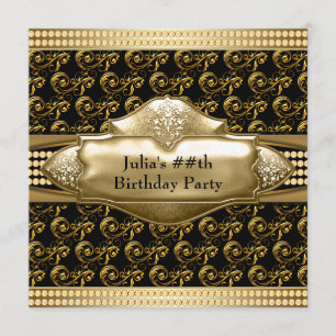 Womans Black Gold Birthday Party Invitations