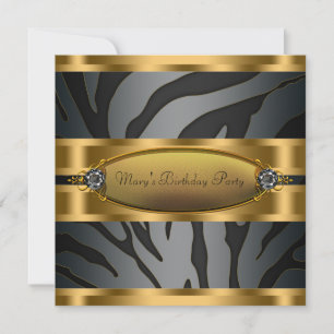 Womans Black Gold Zebra Birthday Party Invitation