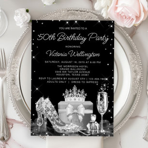 Womans Black Silver Shoe Any Number Birthday Party Invitation