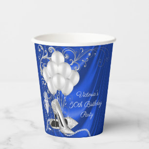 Womans Blue Silver Shoe Birthday Party Paper Cups