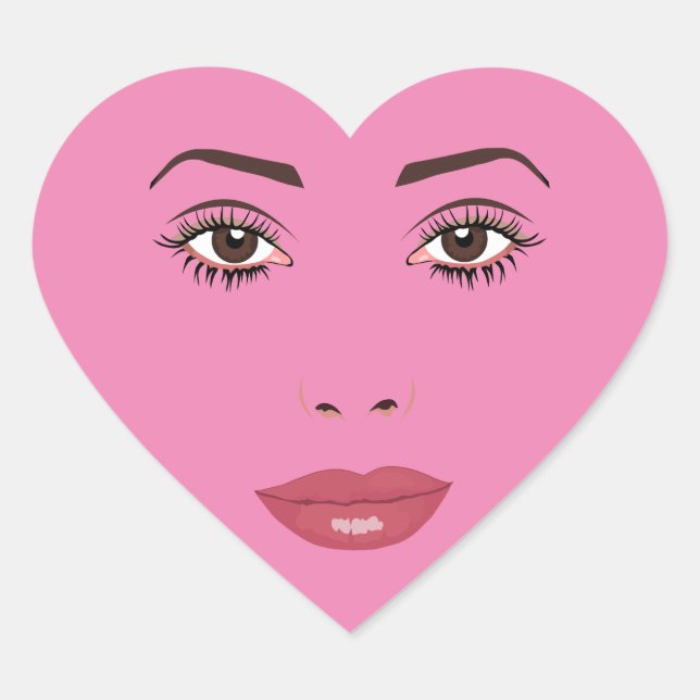 Womans Brown eyes red lipstick heart Face Art Sticker (Front)