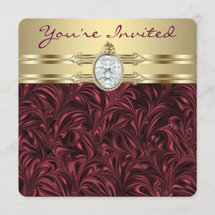 Womans Burgundy Wine and Gold Birthday Party Invitation