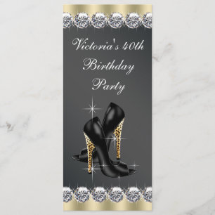 Womans Chic Black 40th Birthday Party Invitation