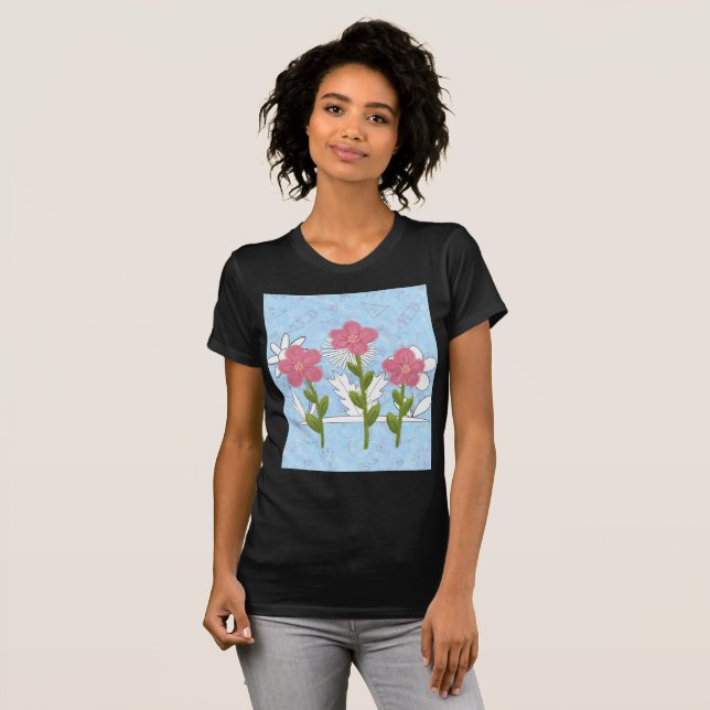 womans drawing colouring flowers shirt (Front Full)