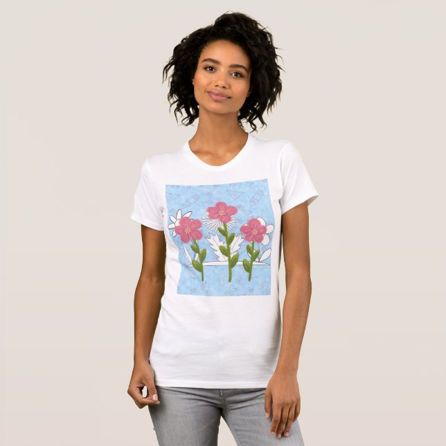 womans drawing colouring flowers shirt (Front Full)