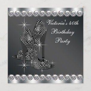 Womans Elegant Black 40th Birthday Party Invitation