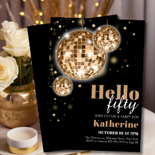 Woman's Elegant Black and Gold 50th Birthday Invitation