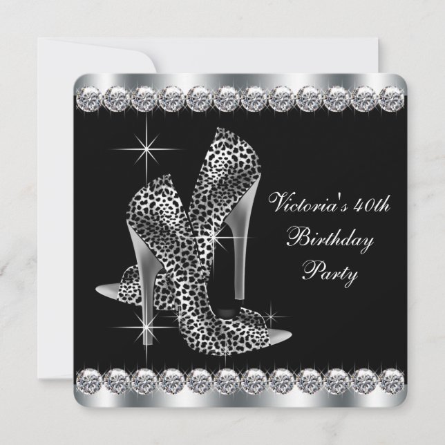 Womans Elegant Black Birthday Party Invitation (Front)