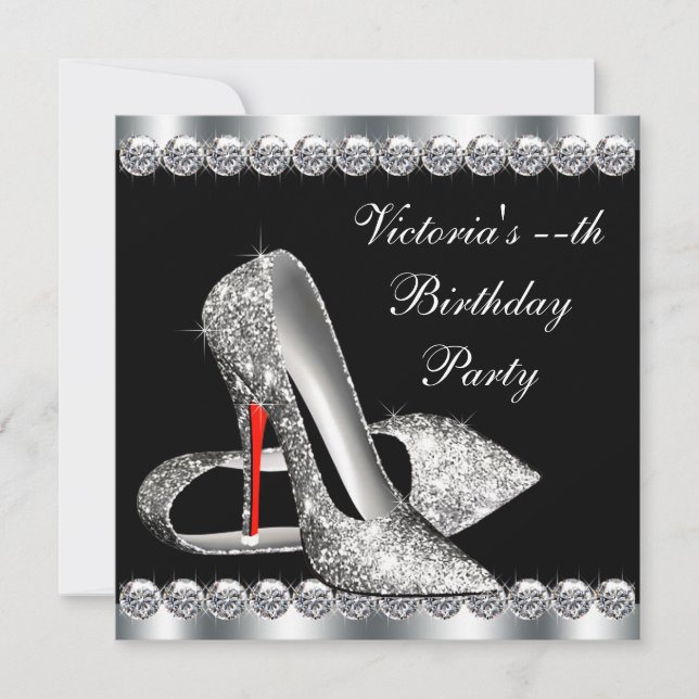 Womans Elegant Black Birthday Party Invitation (Front)