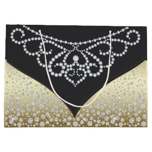 Womans Elegant Black Gold Diamond Large Gift Bag