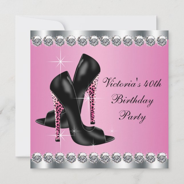 Womans Elegant Chic Pink Leopard Birthday Party Invitation (Front)