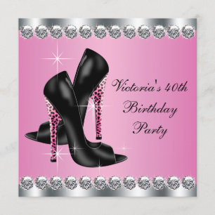 Womans Elegant Chic Pink Leopard Birthday Party Invitation
