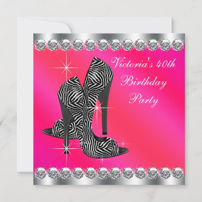Womans Elegant Hot Pink 40th Birthday Party Invitation (Front)