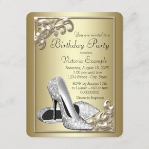 Womans Elegant Ivory and Gold Birthday Party Invitation