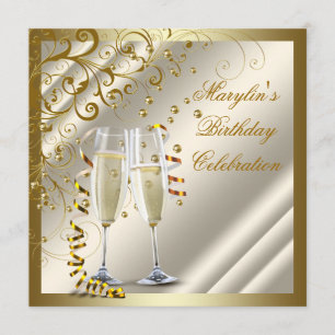 Womans Elegant Ivory Gold Birthday Invitation