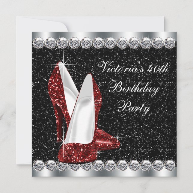 Womans Elegant Ruby Red 40th Birthday Party Invitation (Front)