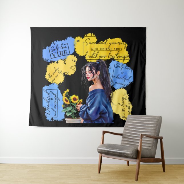Woman's Empowerment Inspire Positive Affirmation Tapestry (In Situ (Horizontal))