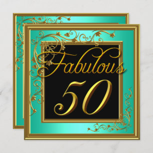 Womans Fabulous 50th Birthday Party Teal Gold Invitation