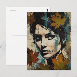 Womans Face and Leaf Collage Postcard