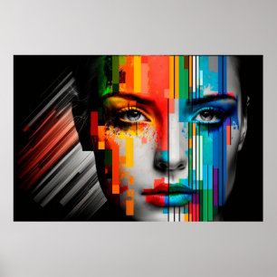 Woman's Face Colour Strips Portrait Poster