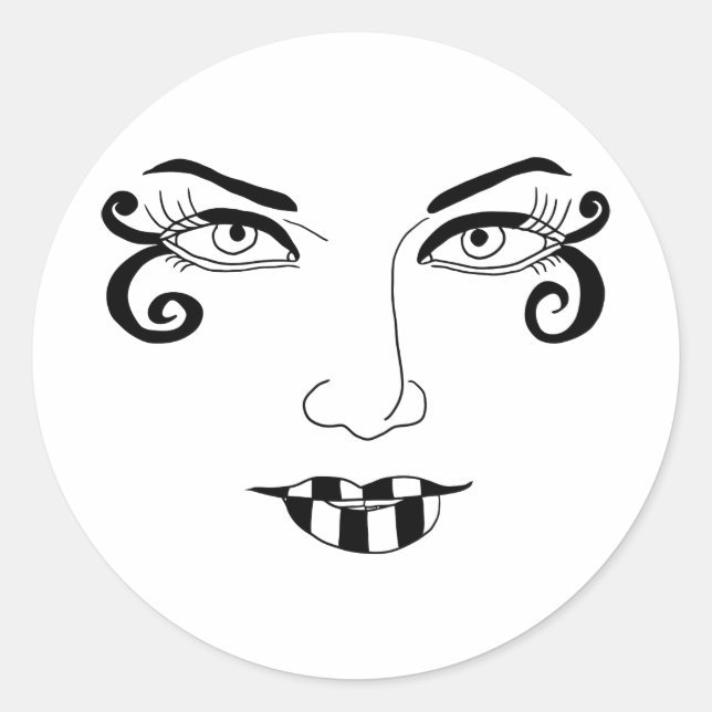 womans face fun makeup original fashion art classic round sticker (Front)