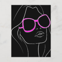 Woman's Face in Pink Sunglasses Black Retro