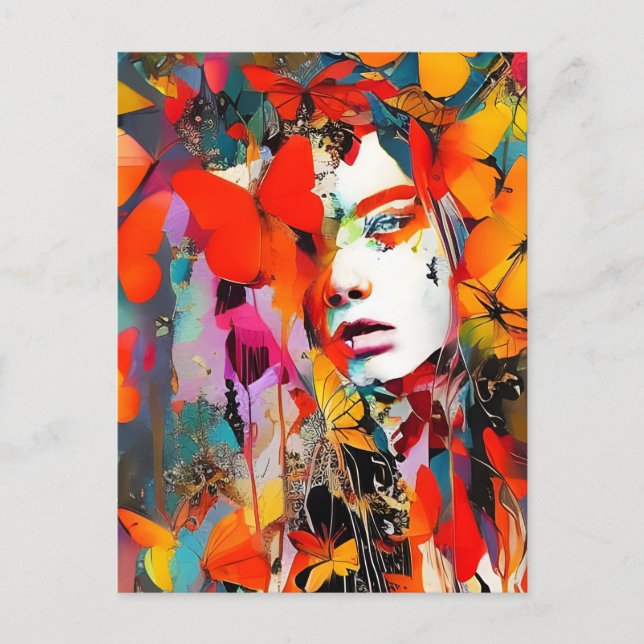 Womans Face in the Butterflies Postcard (Front)