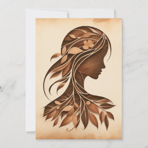 womans face leaves nature art nouveau style holiday card