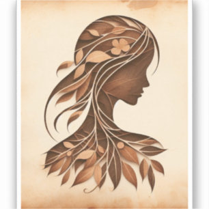 womans face leaves nature paper crafts art 