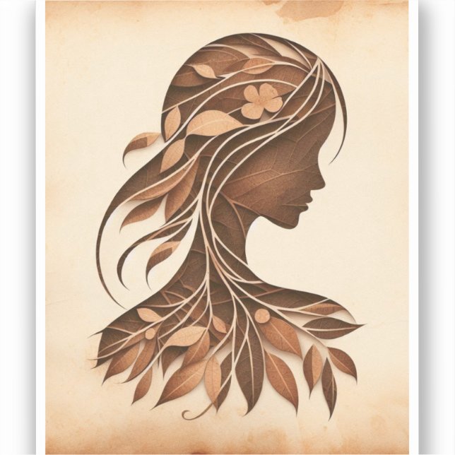 womans face leaves nature paper crafts art  (Front)
