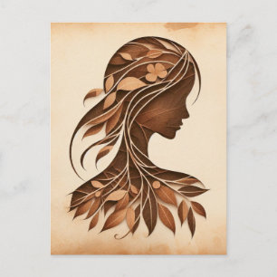 womans face leaves nature paper crafts art postcard