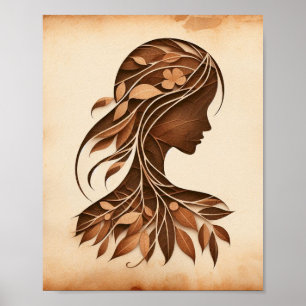 womans face leaves nature paper crafts art  poster
