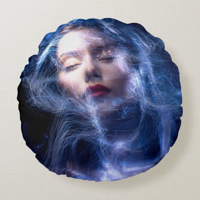 Womans Face Light Painting Round Cushion (Front)