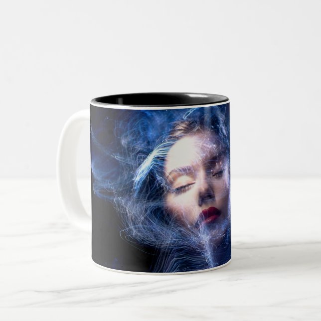 Womans Face Light Painting Two-Tone Coffee Mug (Front Left)