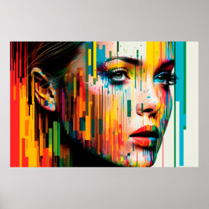 Woman's Face Made of Colour Bars Portrait Poster