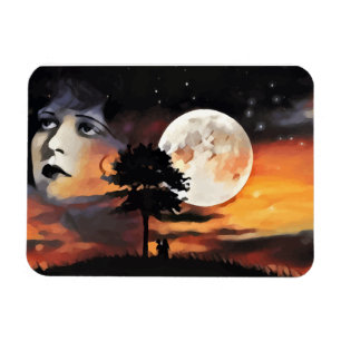 Womans face moon tree silhouette abstract art magnet