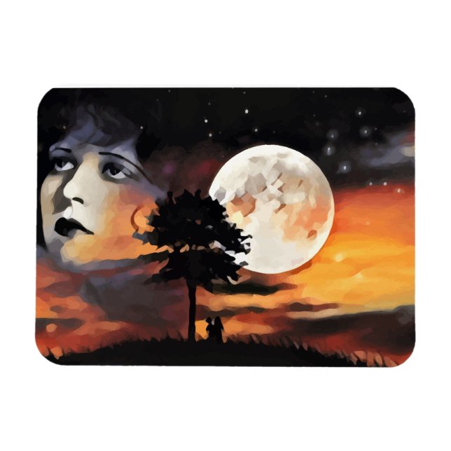 Womans face moon tree silhouette abstract art magnet (Horizontal)